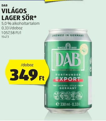 DAB VILÁGOS LAGER SÖR 0,33 l