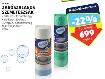 ALDI TANDIL ZÁRÓSZALAGOS SZEMETESZSÁK 35 / 20 db ajánlat
