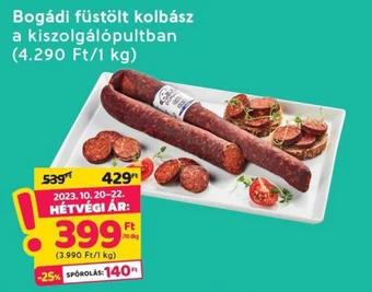 Interspar Bogádi füstölt kolbász a kiszolgálópultban 10dkg ajánlat