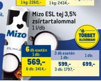 Metro Mizo ESL tej 3,5% zsírtartalommal 1 l ajánlat