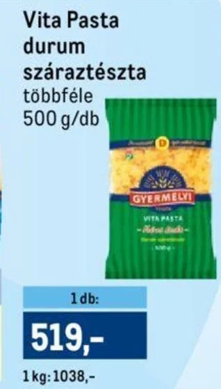 Vita Pasta durum száraztészta 500 g/db