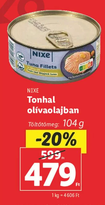 Lidl NIXE Tonhal olívaolajban 104g ajánlat