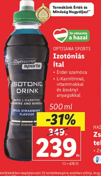 Lidl OPTISANA SPORTS Izotóniás ital 500ml ajánlat