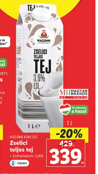 Lidl HAZÁNK KINCSEI Zselici teljes tej 1l ajánlat