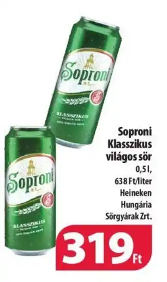 Coop Soproni Klasszikus világos sör 0,5 l ajánlat