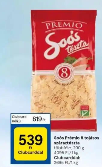 Tesco Soós Prémio 8 tojásos száraztészta 200 g ajánlat