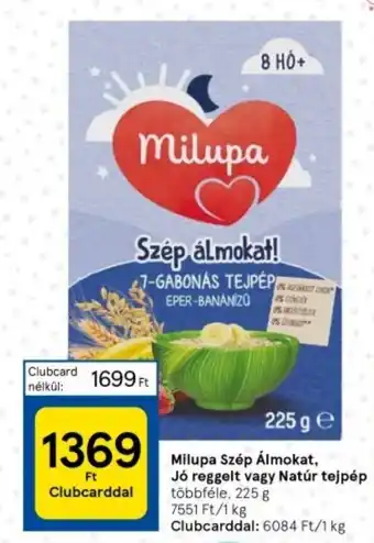 Tesco Milupa Szép Álmokat Jó reggelt vagy Natúr tejpép 225 g ajánlat
