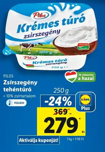 Lidl PILOS Zsírszegény tehéntúró 250g ajánlat