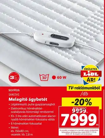 Lidl SANITAS Melegítő ágybetét 1 db ajánlat