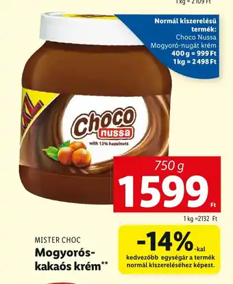 Lidl MISTER CHOC Mogyorós-kakaós krém 750 g ajánlat