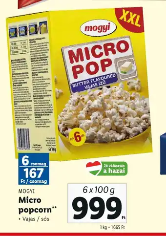 Lidl MOGYI Micro popcorn 6 x 100 g ajánlat