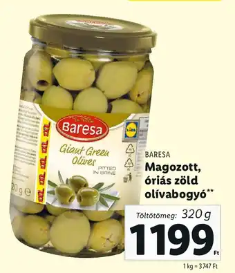 Lidl BARESA Magozott, óriás zöld olívabogyó 320 g ajánlat