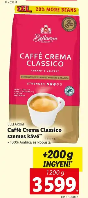Lidl BELLAROM Caffè Crema Classico szemes kávé 1200 g ajánlat