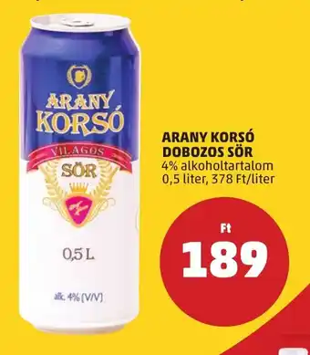 PENNY ARANY KORSÓ DOBOZOS SÖR 0,5 l ajánlat