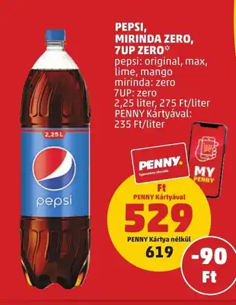 PENNY PEPSI, MIRINDA ZERO, 7UP ZERO 2,25 l ajánlat