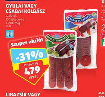 ALDI GYULAI VAGY CSABAI KOLBÁSZ 100 g ajánlat