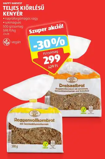 ALDI HAPPY HARVEST TELJES KIÖRLÉSŰ KENYÉR 500 g ajánlat