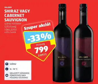 ALDI VILLÁNY SHIRAZ VAGY CABERNET SAUVIGNON 0,75 l ajánlat