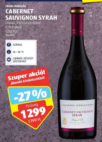 ALDI FRANCIAORSZÁG CABERNET SAUVIGNON SYRAH 0,75 l ajánlat