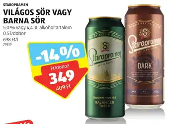 ALDI STAROPRAMEN VILÁGOS SÖR VAGY BARNA SÖR 0,5l ajánlat