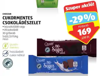 ALDI CHOCEUR CUKORMENTES CSOKOLÁDÉSZELET 30g ajánlat