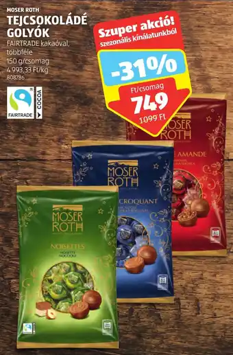 ALDI MOSER ROTH TEJCSOKOLÁDÉ GOLYÓK 150g ajánlat