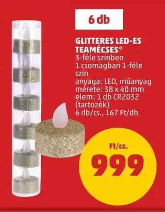 GLITTERES LED-ES TEAMÉCSES 6 db