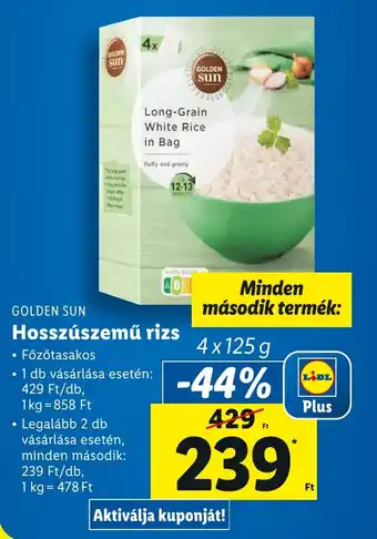 Lidl GOLDEN SUN Hosszúszemű rizs 500g ajánlat