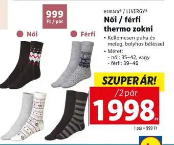 Lidl esmara LIVERGY Női férfi thermo zokni ajánlat