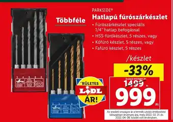 Lidl PARKSIDE Hatlapú fúrószárkészlet ajánlat