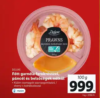Lidl DELUXE Főtt garnéla farokrésszel páncél és belsőségek nélkül 100g ajánlat