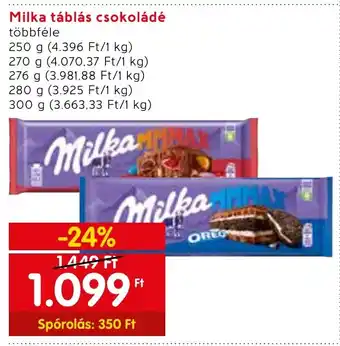 Spar Milka táblás csokoládé 250 - 300 g ajánlat