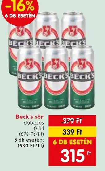 Spar Beck's sör 0,5 l ajánlat