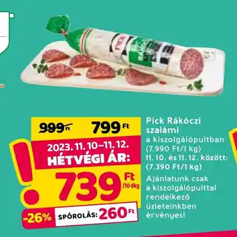 Spar Pick Rákóczi szalámi 10 dkg ajánlat
