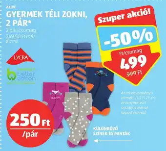 ALDI ALIVE GYERMEK TÉLI ZOKNI 2 pár ajánlat