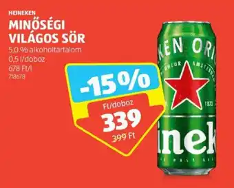 HEINEKEN MINŐSÉGI VILÁGOS SÖR 0,5 l