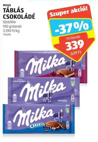 ALDI MILKA TÁBLÁS CSOKOLÁDÉ 100 g ajánlat