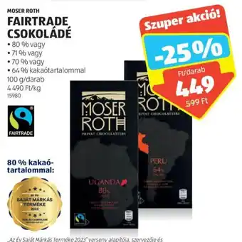 ALDI MOSER ROTH FAIRTRADE CSOKOLÁDÉ 100 g ajánlat