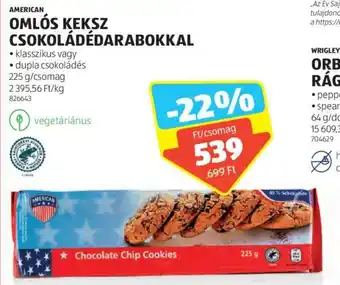 ALDI AMERICAN OMLÓS KEKSZ CSOKOLÁDÉDARABOKKAL 225 g ajánlat