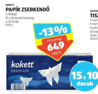 ALDI KOKETT PAPÍR ZSEBKENDŐ 15 x 10 db ajánlat