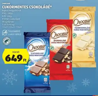ALDI CHOCEUR CUKORMENTES CSOKOLÁDÉ 90 g ajánlat