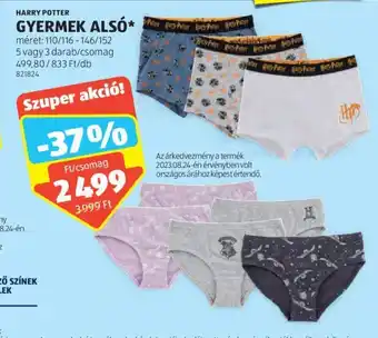 ALDI HARRY POTTER GYERMEK ALSÓ 5 / 3 db ajánlat