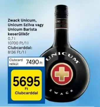 Tesco Zwack Unicum Unicum Szilva vagy Unicum Barista keserűlikör 0,7l ajánlat