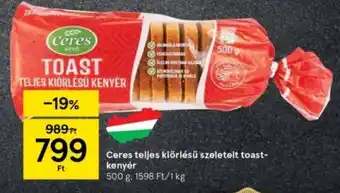 Ceres teljes kiőrlésű szeletelt toast kenyér 500 g