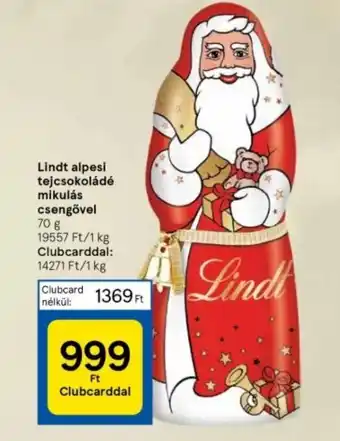 Tesco Lindt alpesi tejcsokoládé mikulás csengővel 70 g ajánlat