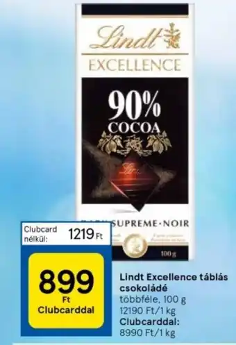 Tesco Lindt Excellence táblás csokoládé 100g ajánlat