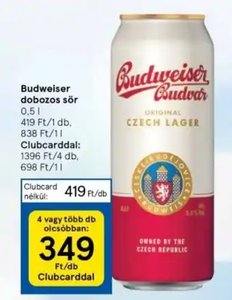 Tesco Budweiser dobozos sör 0,5l ajánlat