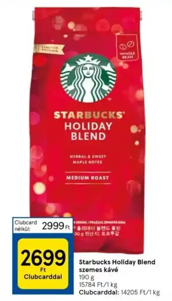 Tesco Starbucks Holiday Blend szemes kávé 190g ajánlat