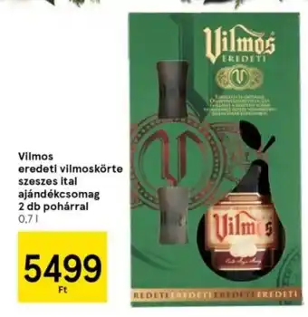 Tesco Vilmos eredeti vilmoskörte szeszes ital ajándékcsomag 2 db pohárral 0,7l ajánlat