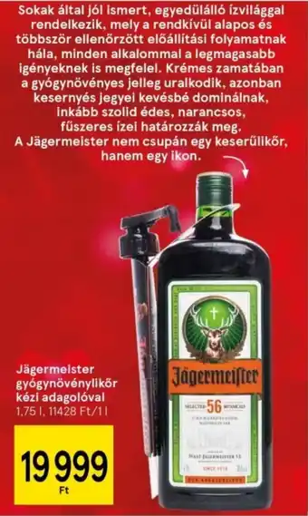 Tesco Jägermeister gyógynövénylikőr kézi adagolóval 1,75l ajánlat